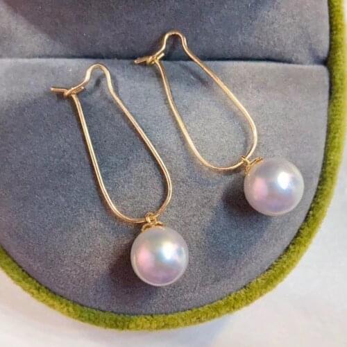 MADALENA SARARA AAA 6-10mm Freshwater Pearl Natural White 18K Gold Dangle Geometric Earrings