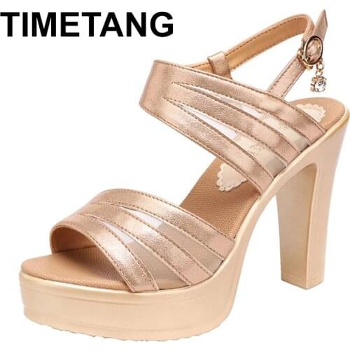 TIMETANG 10cm Block Heel Mess Platform Sandals Wedding Shoes Summer 2021Open Head High Heels Sandals Women Office Party Big Size