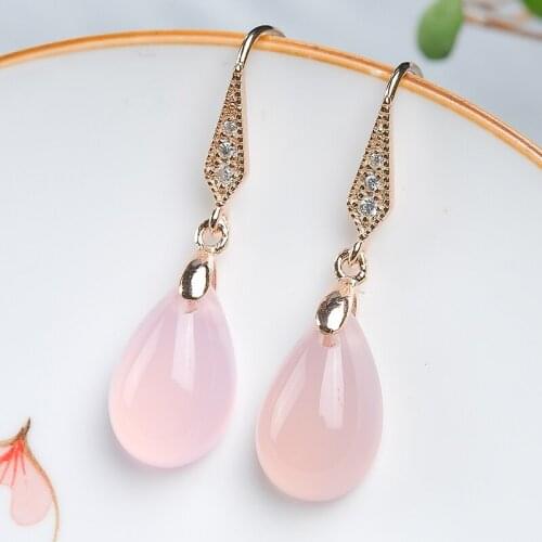 925 silver buckle pink water droplet women earrings Classic Jade drops natural medulla earrings Silver ear Hook