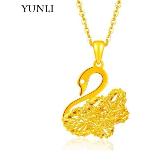 YUNLI Real 18k Gold Little Swan Pendant Necklace Pure Au750 Hollow Design for Women Party Fine Jewelry Gift
