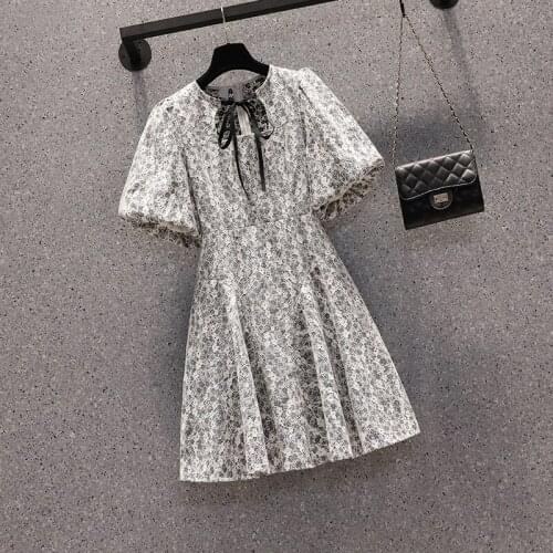 Plus Size Vintage 90S Lace Summer Women Dress Lantern Short Sleeve Dolly Kawaii Floral Print Mini Party Dresses Plus Size Cloth