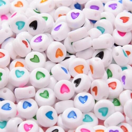100pcs/200pcs Love Hearts Acrylic Beads Round Loose Spacer Beads for Needlework Jewelry Making Diy Bracelet Necklace
