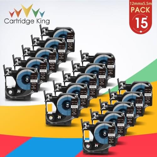 15PK Cartridge Label Tape 1805435 White on Black 12mm*5.5 Tag Ribbon for DYMO Rhino 1000 3000 4200 5000 5200 6000 Typewriter