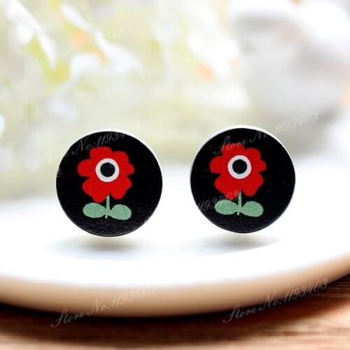 16mm Flower Round High Quality Photo Wood Laser Cut Cabochon to make Rings, Earrings,Bobby pin,Necklaces, Bracelets-(WEH-323)