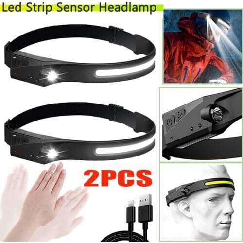 2/1Pcs LED Headlamp Broad Beam Sensor Strip Headlamp with A High Beam on The Side for Camping,Running,Hiking,Woking,Fishing