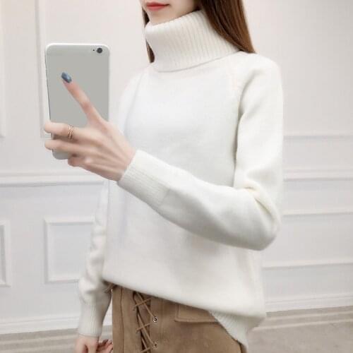 2019 Autumn winter New Women Knitted Pullovers fashion Turtleneck Long Sleeve Sweater Solid Color Loose Thick Sweaters Women