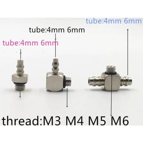 5pcs Mini Pneumatic Fitting Male Thread M3 M4 M5 M6 - Air Tube 4mm 2pcs T Shape Straight Pneumatic Pipe Elbow Mini Barb Connecto