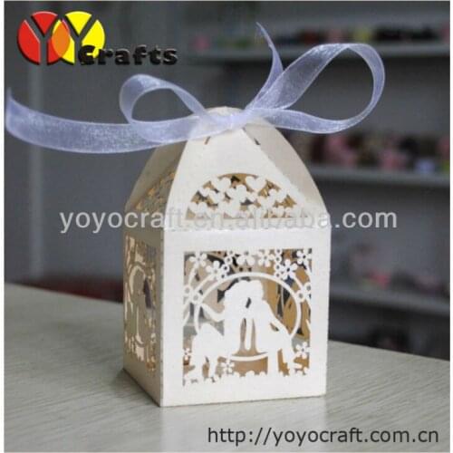 50pcs free shipping mixed color available laser cutting box Wedding candy box gift box with free ribbon