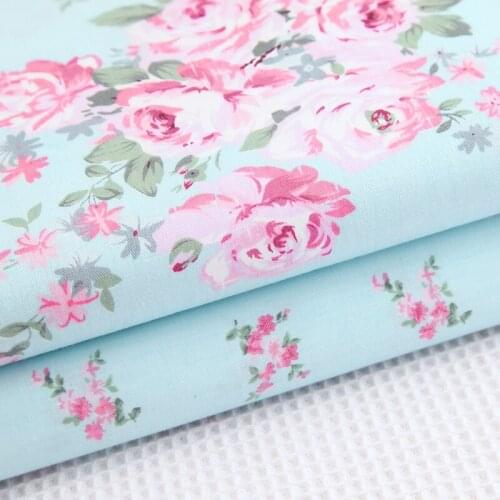 50cm X 160cm Romantic Rose Blooming 100% Cotton viaPhil Fresh sky Blue Cotton Fabric Patchwork Cloth Bedding Home Decor
