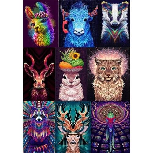 5D DIY Full Round Diamond Painting Cartoon Colorful Animal Sheep & Rabbit & Deer & Cat Cross Stitch 3D Embroidery Home Decor Y71