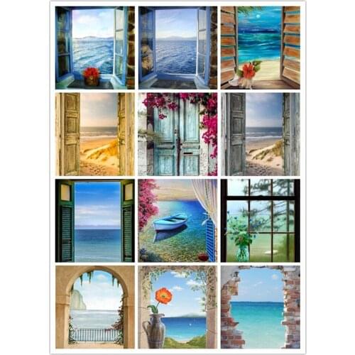 TOUOILP 5D DIY Full Square Drill Stone 3D Window Flower Scenery Diamond Painting Cross Stitch Seaside Scenery Diamant Embroidery