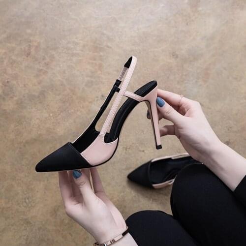 Summer new color matching pointed toe stiletto heel all-match large size small size sandals banquet dress womens single shoes