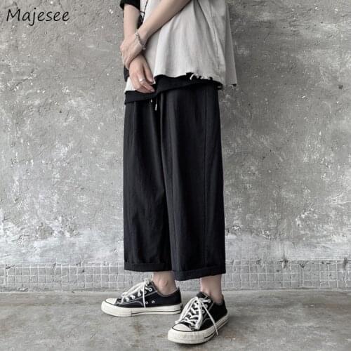 Casual Pants Men Baggy Drawstring Harm Pant Linen Summer All-match Stylish Ankle-length Trousers Tooling Handsome Hombre Bottoms