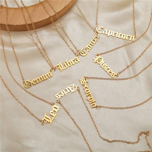 12 Zodiac Necklace Constellation Pendant Long Link Chain Stainless Steel Necklace Jewelry horoscope jewelry for Women Girl