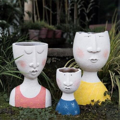 Art Portrait Flower Pot Vase Sculpture Resin Face Family Flower Pot Handmade Gardening Storage Flower Arrangement Home