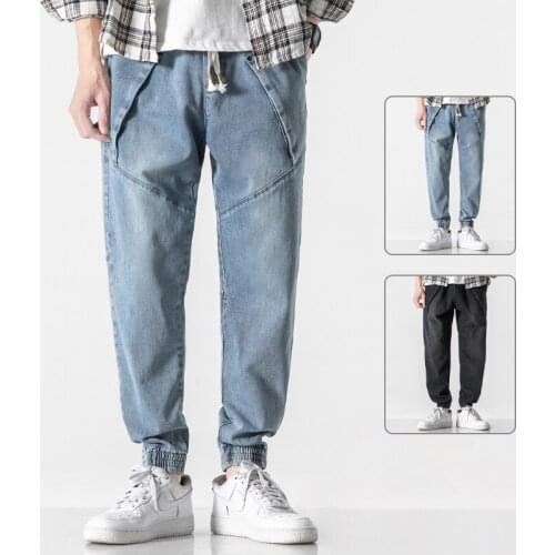 Men Hip Hop Baggy Jeans Fashion Joggers Pants Ankle-Length Trousers Oversized Wide Leg Streetwear Denim Harem Pants Plus Size