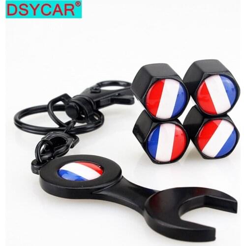 DSYCAR 4Pcs/Set Classic France Flag Anti-theft Chrome Car Wheel Tire Valve Stem Cap for Car/Motorcycle,Air Leakproof