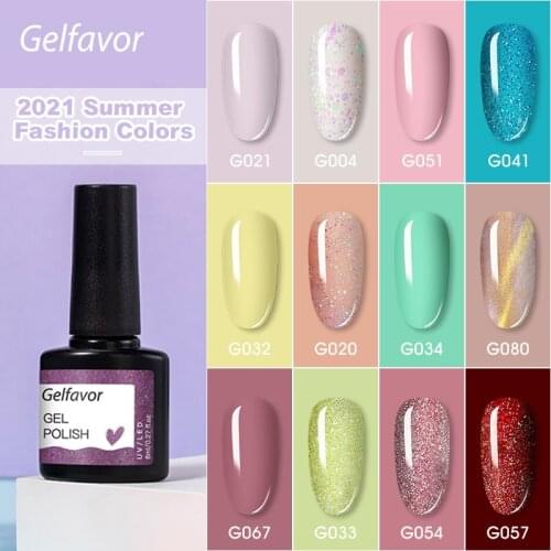 Gelfavor 8ML Shiny Permanent Soak Off Salon UV Nail Gel Polish Nail Art Lacquer Top Base Coat Needed Gel Varnishes