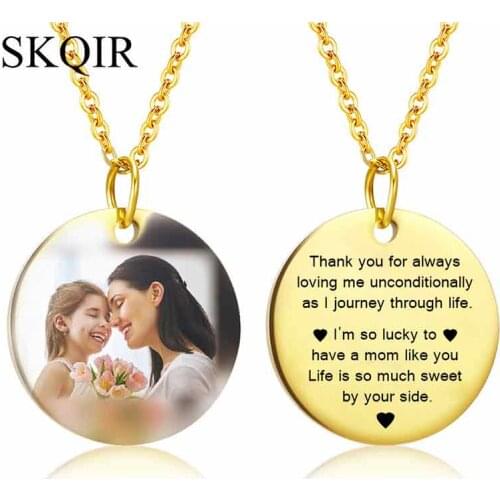 Customized Photo Name Necklace for Women Nameplate Tag Personalized Heart DIY Custom Letter Round Pendant Men Jewelry Lover Gift