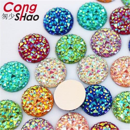 Cong Shao 200PCS 14mm AB Colorful flatback stones and crystals Resin Round Rhinestone trim DIY costume Button Accessories YB612
