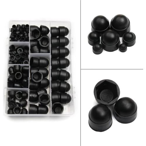 145PCS Assorted Black Hex Socket Bolt Screw Nut Hexagon Head Cover Cap Nylon Protector NG M4 M5 M6 M8 M10 M12