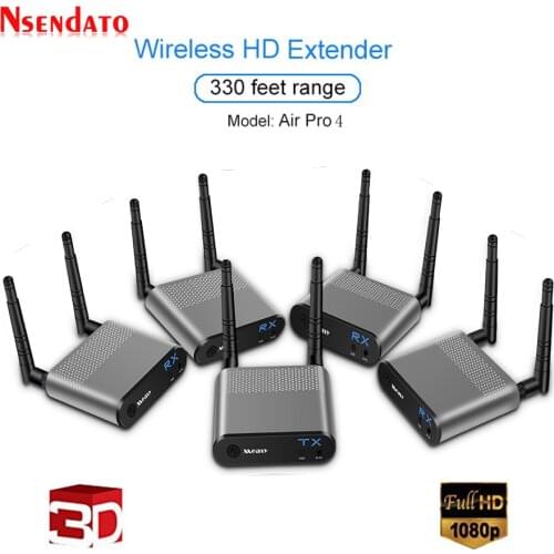 Measy Air Pro 4 100M/330FT 2.4GHz/5.8 GHz Wireless Wifi HD Audio Video Extender Transmitter 1 Sender 4 Receiver Kit With IR