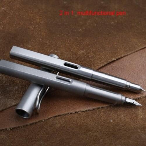 Multifunctional Titanium Gel Pen + Fountain Pen Tungsten Steel Head Self Defense EDC Writing Tool Office 2 in 1