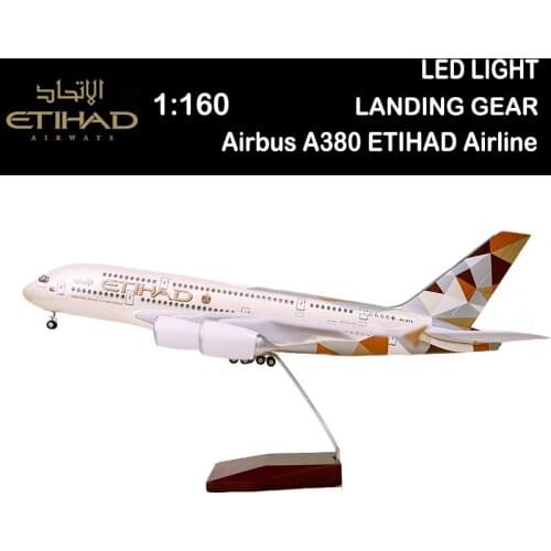 50.5CM 1/159 Airplane Airbus A380 ETIHAD Airline Model Light Wheels Plastic Resin Plane Boys Collect Gifts Airliner Display Show