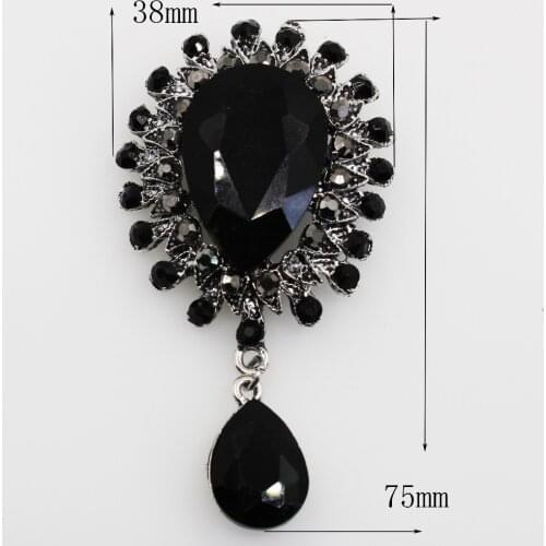 Fashion black water Drop 38*75mm Flower Brooches Rhinestone Jewelry Crystal clothing brooches Scarf Wedding Decoration