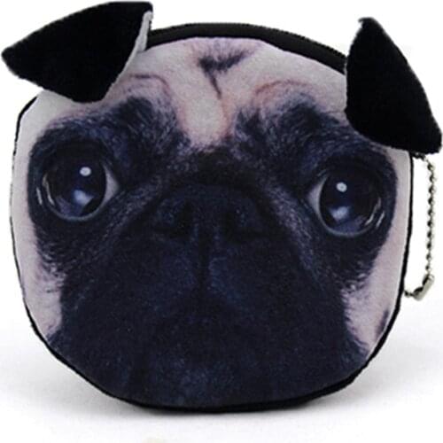 Cartoon 3D Pug Face Zipper Case Mini Children Coin Bags Women Storage Pouch Cute Cat Dog Wallets Kids Coin Purses For Gifts