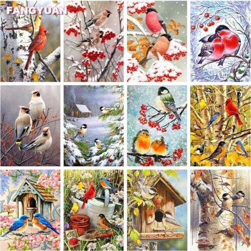 Diy 5D Art Diamond Painting Winter Tree House Birds Full Square Round Drill Embroidery Cross Stitch Kit Wall Painting Home Deco