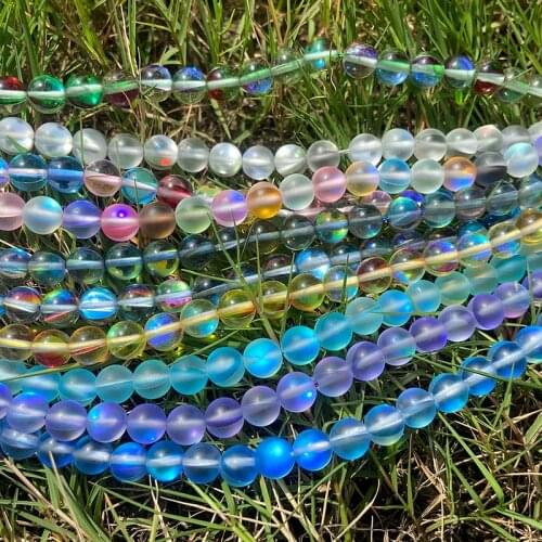 Natural Moon Stone Beads Muliticolor Austria Crystal Round Loose Beads 6/8/10mm Jewelry Making DIY Bracelet Necklace 15" Strand