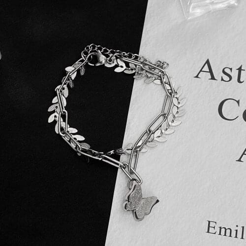 2021 New Korea Fashion Titanium Steel Double Bracelet Butterfly Bracelets for Women Man Couple Bracelet Jewelry Wholesale