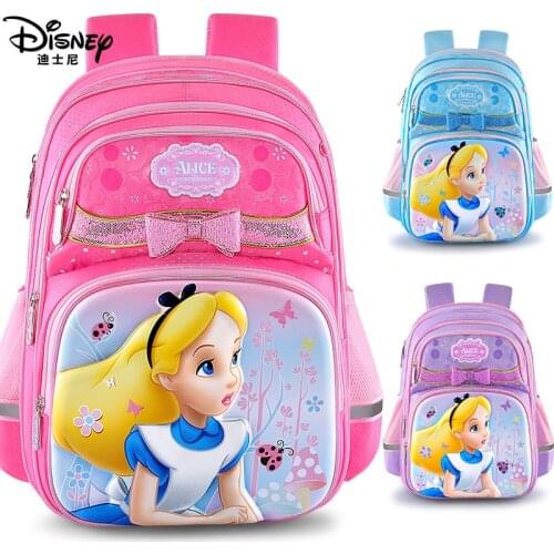 Authentic Disney Elementary School Bag Girls First Grade Alice Princess Spine Relief Childrens Backpack School Backpack