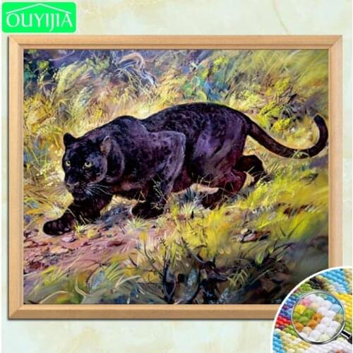 OUYIJIA Black Panther 5D DIY Diamond Painting Full Square Diamond Embroidery for Sale Handwork Rhinestones Mosaic Painting