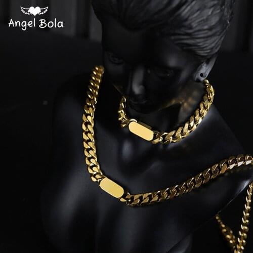 New Design Exaggerated Retro Titanium Steel Gold Thick Chain Necklace Bracelet Ladies Charm Luxury Jewelry Set Wholesale