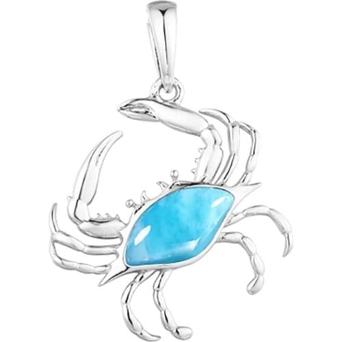 Sealife Larimar Jewelry 925 Sterling Silver Natural Larimar Crab Womens Pendant Necklace For Gift