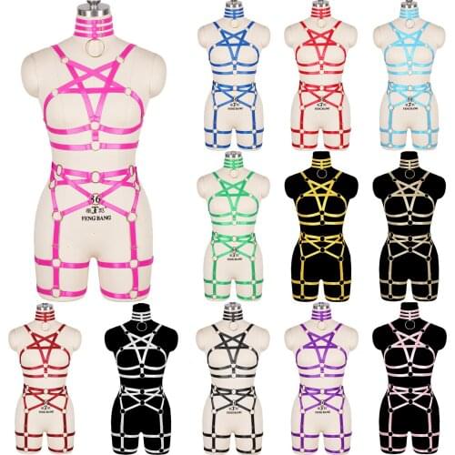 Pentagonal Harness Bra Top Cage Pastel Goth Punk Sexy Hollow Out Lingerie Elastic Adjust Breast Belt Dance Art Rave Cosplay Wear