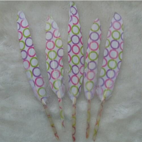 Feather!50PCS/lot!Goose feathers with Colorful Circles Print Craft Loose Feathers for millinery,wedding,supplies,9-15cm
