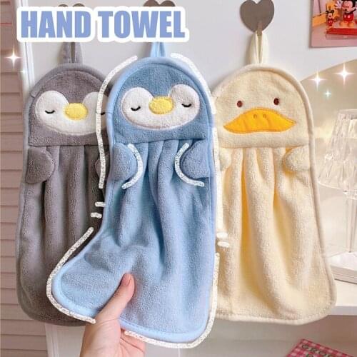 Hand Towels Coral Fleece Hanging Towel Absorbent Towels Children Hand Towels Cute Towels Penguin Duck Towels