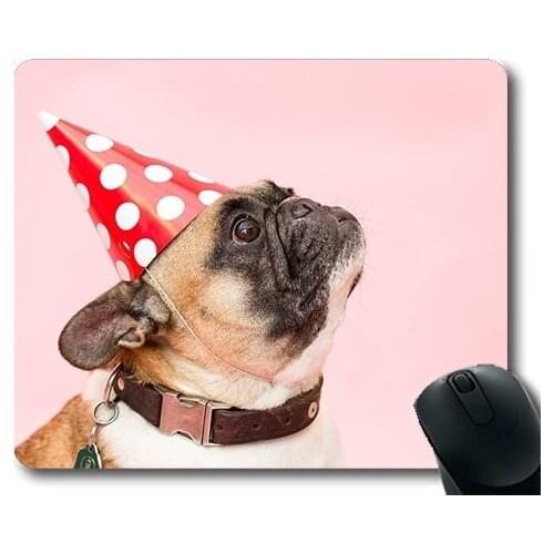 Custom Mouse Pad Funny Dog,Dog Pug Party Had Animal Pink,dogs mouse mat