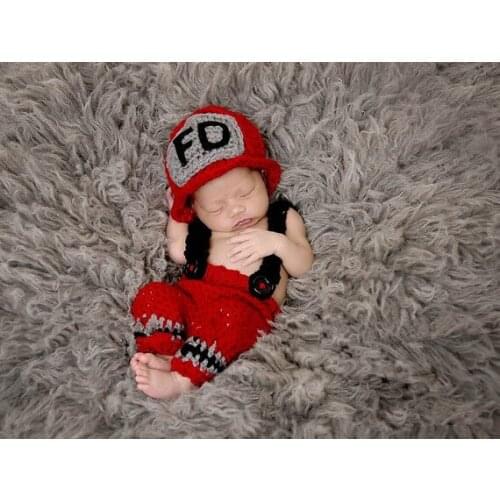 Fireman baby photography prop manual wool crochet three-piece set newborn photography props