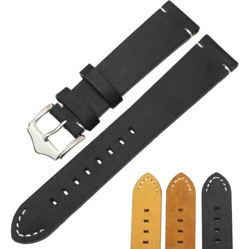 18 20 22mm Italian Genuine Leather Watchbands Belt Black Dark Brown Vintage Handmade Watch Strap Stainless Steel Buckle