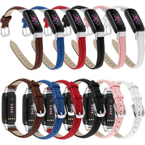 Slub Pattern Leather Watch Strap Wristband for Fitbit Luxe Universal Bracelet Watch Band Imitation Crocodile