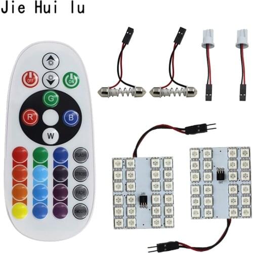 RGB T10 5050 12SMD 15Smd 24smd Remote Control Rgb Car Led panel interior Auto lights Reading Dome Festoon BA9S Adapter DC 12V