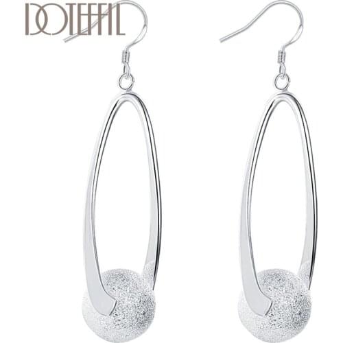 DOTEFFIL 925 Sterling Silver Frosted Bead Circle Ball Earrings Woman Fashion Wedding Engagement Party Jewelry