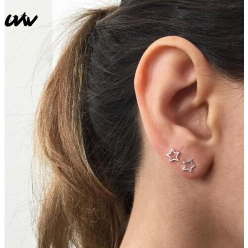 UVW057 2pc Punk Stainless Steel Pentagram Earrings Stud for Women Geometric Silver Color Piercing Jewelry Pandientes Brincos