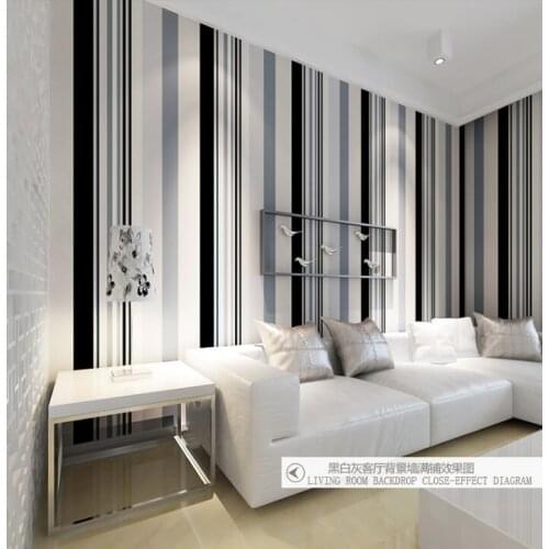 Modern Black And White Grey Vertical Stripes Wallpaper TV Room Living Room Paper Wall Decor Simple Striped Wall paper