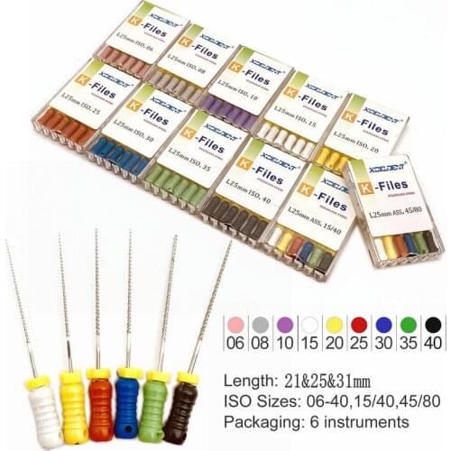 21mm/25mm/31mm 6pcs/pack K Files Stainless Steel Dental Endodontic Instruments Dental Root Canal Files Treatment Tools