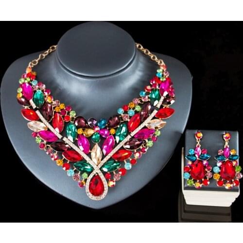 LAN PALACE wedding jewellery set glass bridal jewelry necklace and earrings for wo'men free shipping
